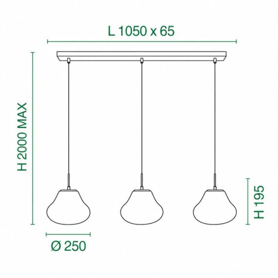 Fabas deva lampadario da cucina tre vetri fumé led 42w cct 2700k 3000k 4000k dimmerabile