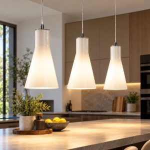 Fabas diana lampadario da cucina tre luci vetro bianco