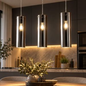 Fabas lampadario da cucina sintesi tre luci vetro fumé