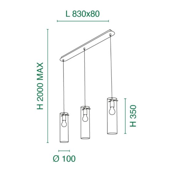 Fabas lampadario da cucina sintesi tre luci vetro fumé