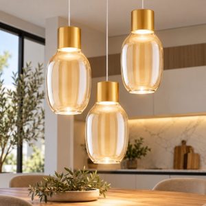Fabas lapo lampadario moderno 3 luci cognac led 36w 3000k dimmerabile