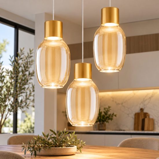 Fabas lapo lampadario moderno 3 luci cognac led 36w 3000k dimmerabile