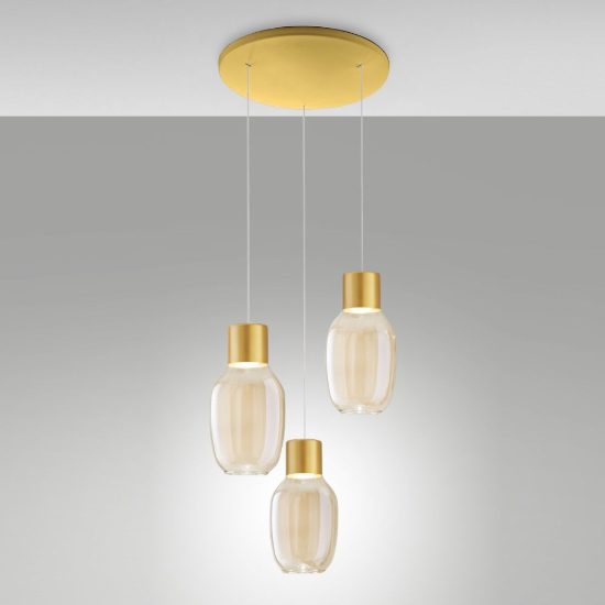 Fabas lapo lampadario moderno 3 luci cognac led 36w 3000k dimmerabile