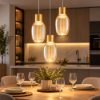 Fabas lapo lampadario moderno 3 luci cognac led 36w 3000k dimmerabile