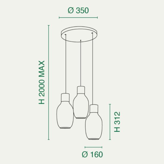 Fabas lapo lampadario moderno 3 luci cognac led 36w 3000k dimmerabile
