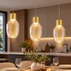 Fabas lampadario per cucina lapo tre luci vetro cognac led 36w 3000k dimmerabile
