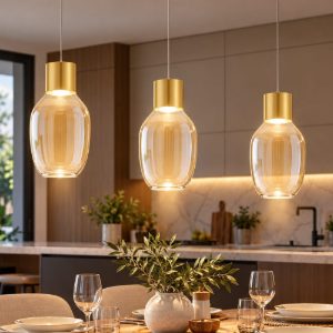 Fabas lampadario per cucina lapo tre luci vetro cognac led 36w 3000k dimmerabile