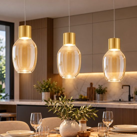 Fabas lampadario per cucina lapo tre luci vetro cognac led 36w 3000k dimmerabile