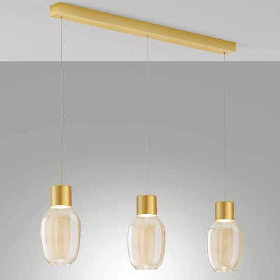 Fabas lampadario per cucina lapo tre luci vetro cognac led 36w 3000k dimmerabile