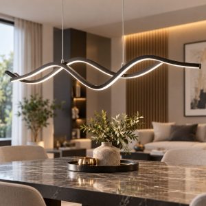 Fabas sinuo lampadario moderno nero design ondulato led 36w 3000k dimmerabile