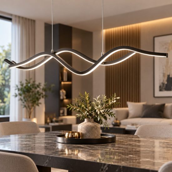Fabas sinuo lampadario moderno nero design ondulato led 36w 3000k dimmerabile