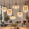 Lampadario moderno sei luci vetro cognac led 42w 2700k 3000k 4000k dimmerabile fabas brio