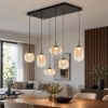Lampadario moderno sei luci vetro cognac led 42w 2700k 3000k 4000k dimmerabile fabas brio