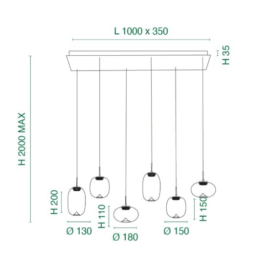 Lampadario moderno sei luci vetro cognac led 42w 2700k 3000k 4000k dimmerabile fabas brio