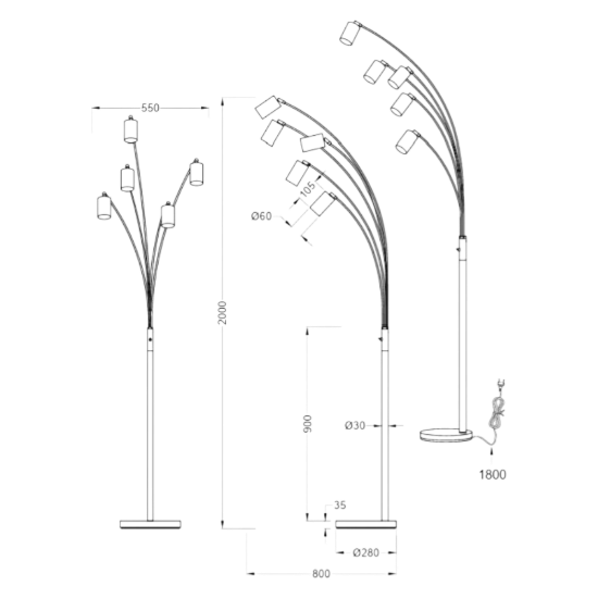 Piantana da terra design moderno nero opaco orientabile