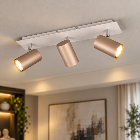 Plafoniera con 3 faretti spot da soffitto caffe gu10