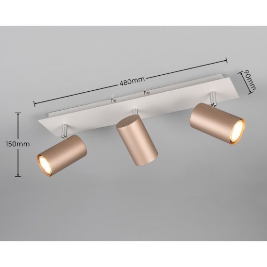 Plafoniera con 3 faretti spot da soffitto caffe gu10