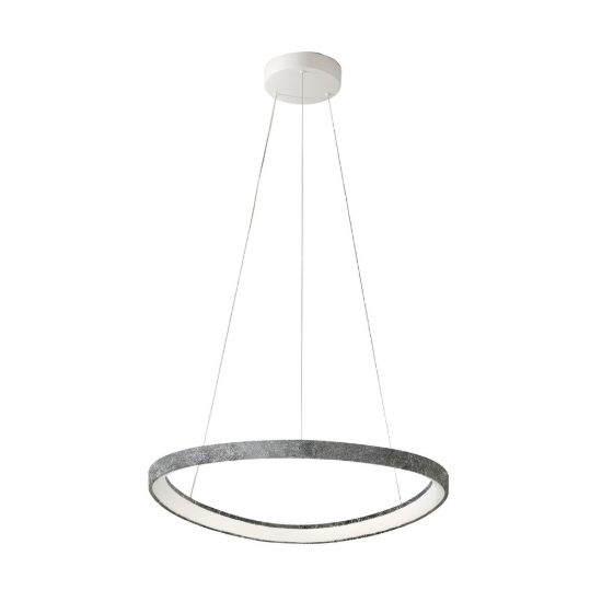 Lampadario moderno a sospensione plettro foglia argento led 50w cct 3000k 4000k