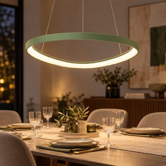 Lampadario a sospensione moderno plettro verde salvia per sala da pranzo led 50w cct 3000k 4000k