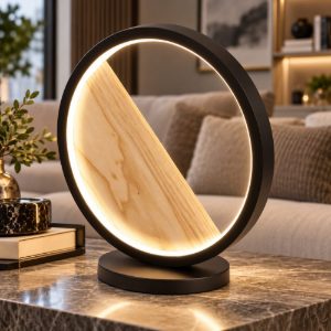 Fabas  pierre lampada da tavolo anello nero dettagli legno led 29w 3000k