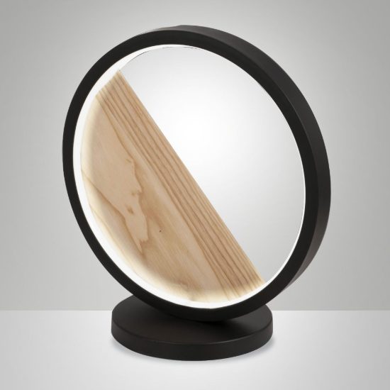 Fabas  pierre lampada da tavolo anello nero dettagli legno led 29w 3000k