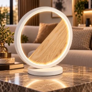 Fabas pierre lampada da tavolo bianca e legno led 29w 3000k