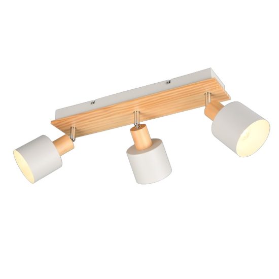Plafoniera con 3 spot da soffitto grigio legno orientabili