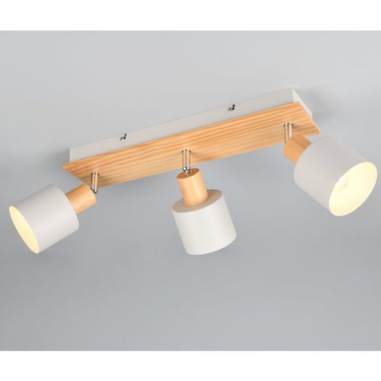 Plafoniera con 3 spot da soffitto grigio legno orientabili