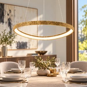 Lampadario led 50w cct 3000k 4000k moderno a sospensione plettro foglia oro per sala da pranzo