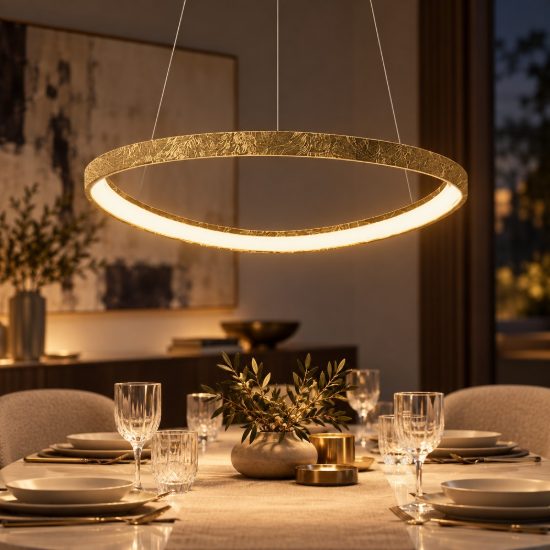 Lampadario led 50w cct 3000k 4000k moderno a sospensione plettro foglia oro per sala da pranzo