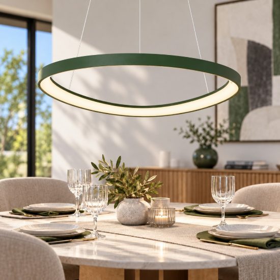 Lampadario led 50w cct 3000k 4000k a sospensione moderno per sala da pranzo plettro verde oliva