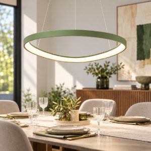 Lampadario a sospensione moderno plettro verde salvia per sala da pranzo led 50w cct 3000k 4000k