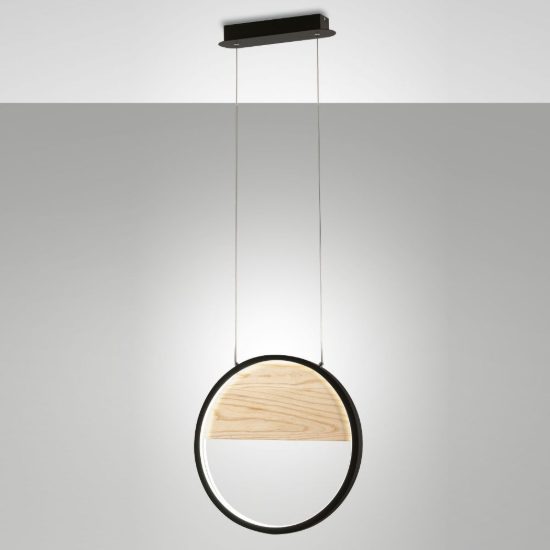 Fabas luce pierre lampadario moderno disco nero a sospensione led 29w 3000k dimmerabile
