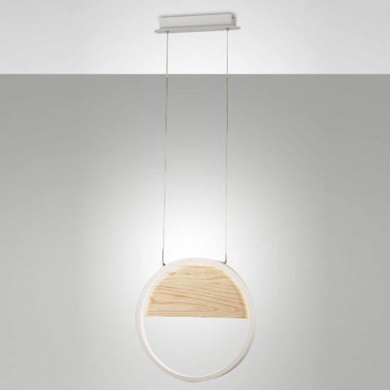 Fabas pierre lampadario moderno bianco dettagli legno led 29w 3000k dimmerabile
