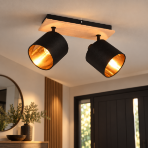 Plafoniera con faretti orientabili nero legno per ingresso