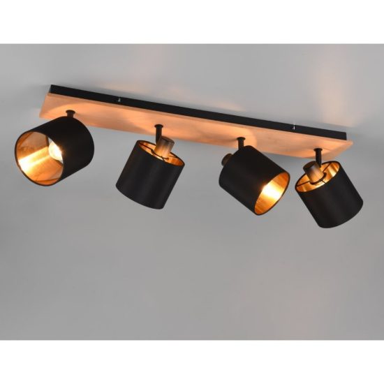 Plafoniera con faretti spot nero legno 4 luci