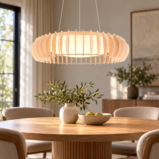 Lampadario per tavolo da pranzo led cct 3000k 6500k legno con telecomando