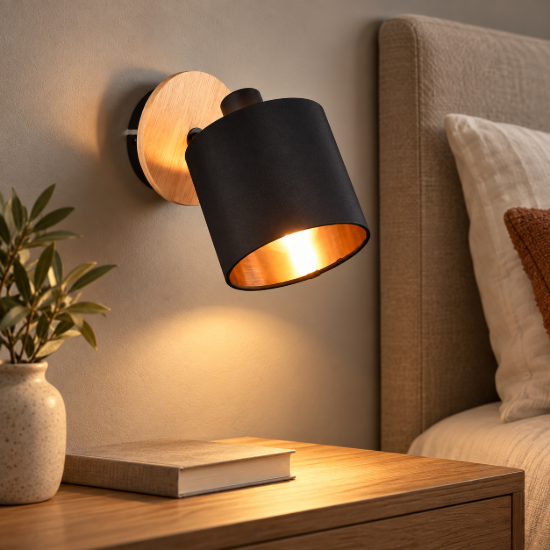 Applique per camera da letto nero oro legno