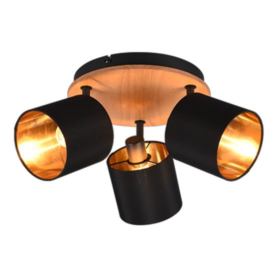 Plafoniera 3 spot orientabili nero legno