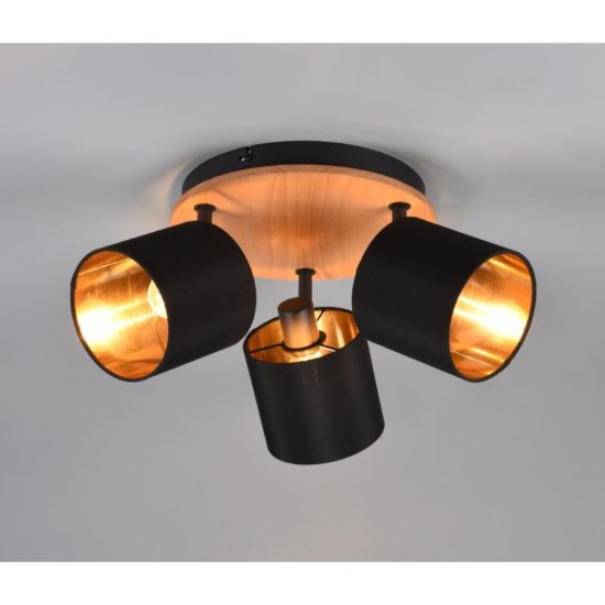 Plafoniera 3 spot orientabili nero legno