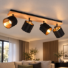Plafoniera con faretti spot nero legno 4 luci
