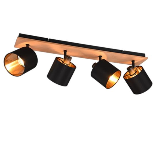 Plafoniera con faretti spot nero legno 4 luci
