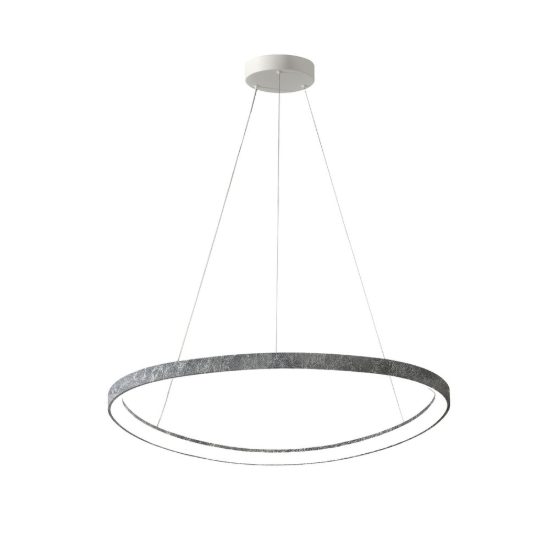 Lampadario moderno a sospensione plettro foglia argento led 60w cct 3000k 4000k
