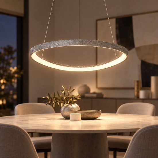 Lampadario moderno a sospensione plettro foglia argento led 60w cct 3000k 4000k