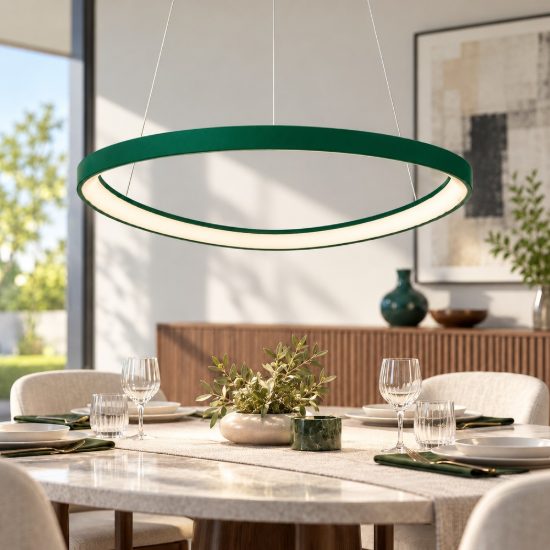 Lampadario a sospensione moderno plettro verde bosco led 60w cct 3000k 4000k