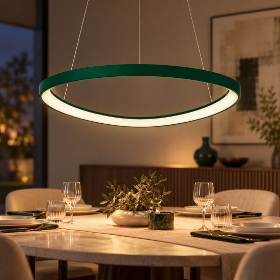 Lampadario a sospensione moderno plettro verde bosco led 60w cct 3000k 4000k