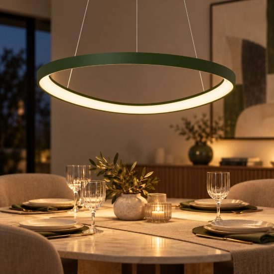 Lampadario led 60w cct 3000k 4000k a sospensione moderno plettro verde oliva