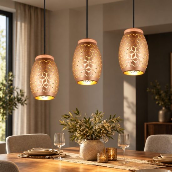Lampadario per tavolo da pranzo caffè legno 3 luci