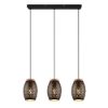 Lampadario per isola cucina nero e legno 3 luci