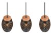 Lampadario per isola cucina nero e legno 3 luci